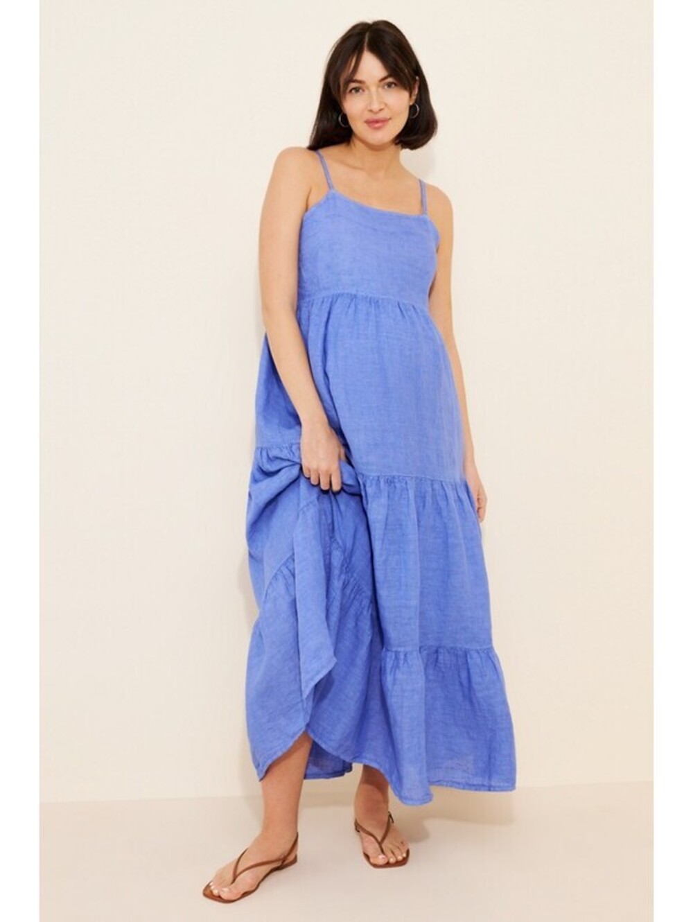 Anthropologie x Beachwood - Blue Linen Maxi Dress with Tie Back, Size M/L